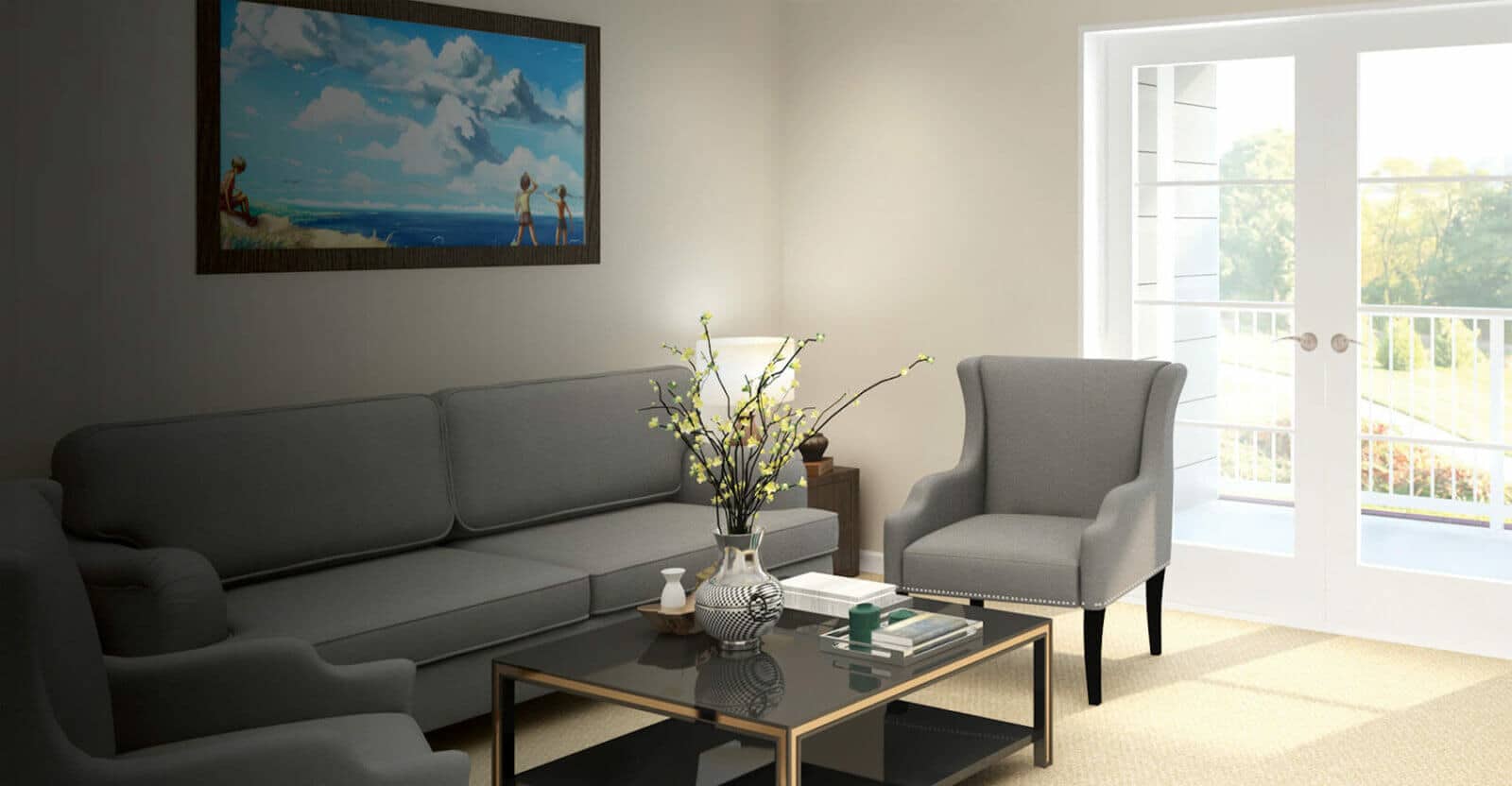 rendering of a living room at The Crossings at Riverchase